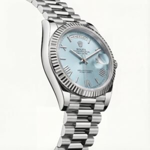 Ice Blue Fluted Steel Day-Date Quartz Watch