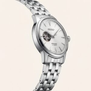 Silver Stainless Steel Case Silver Sunburst Dial Open-Heart Automatic Luxury Bracelet Watch – Men