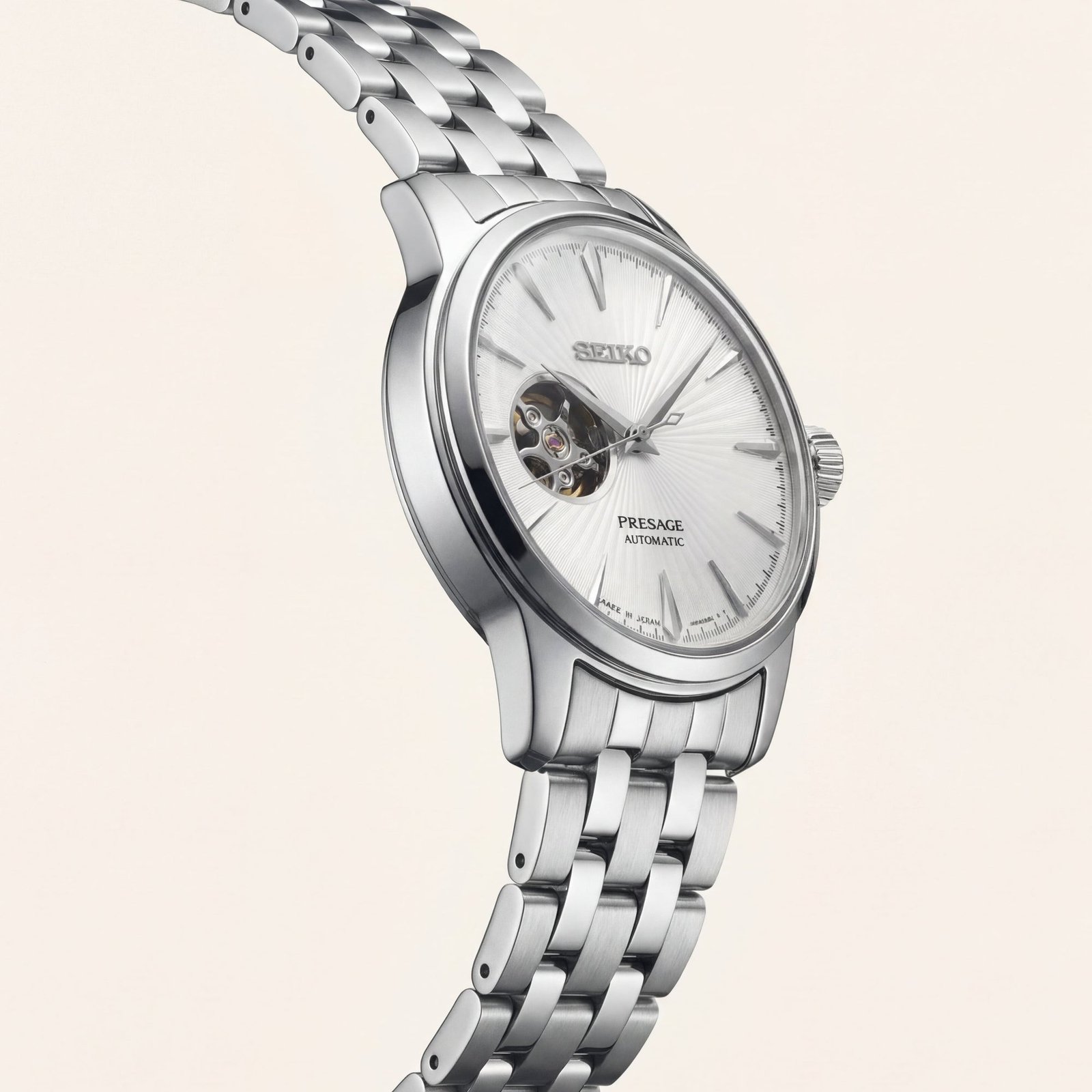 Silver Stainless Steel Case Silver Sunburst Dial Open-Heart Automatic Luxury Bracelet Watch – Men