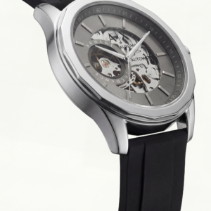 Silver Skeleton Automatic Dial Black Silicone Strap Men’s Watch