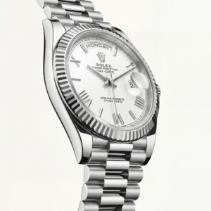Classic White Dial Fluted Steel Day-Date Watch