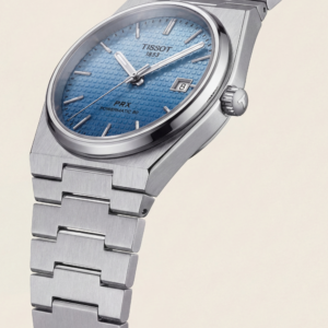 Steel Blue Textured Dial Integrated Bracelet Luxury Watch – Men